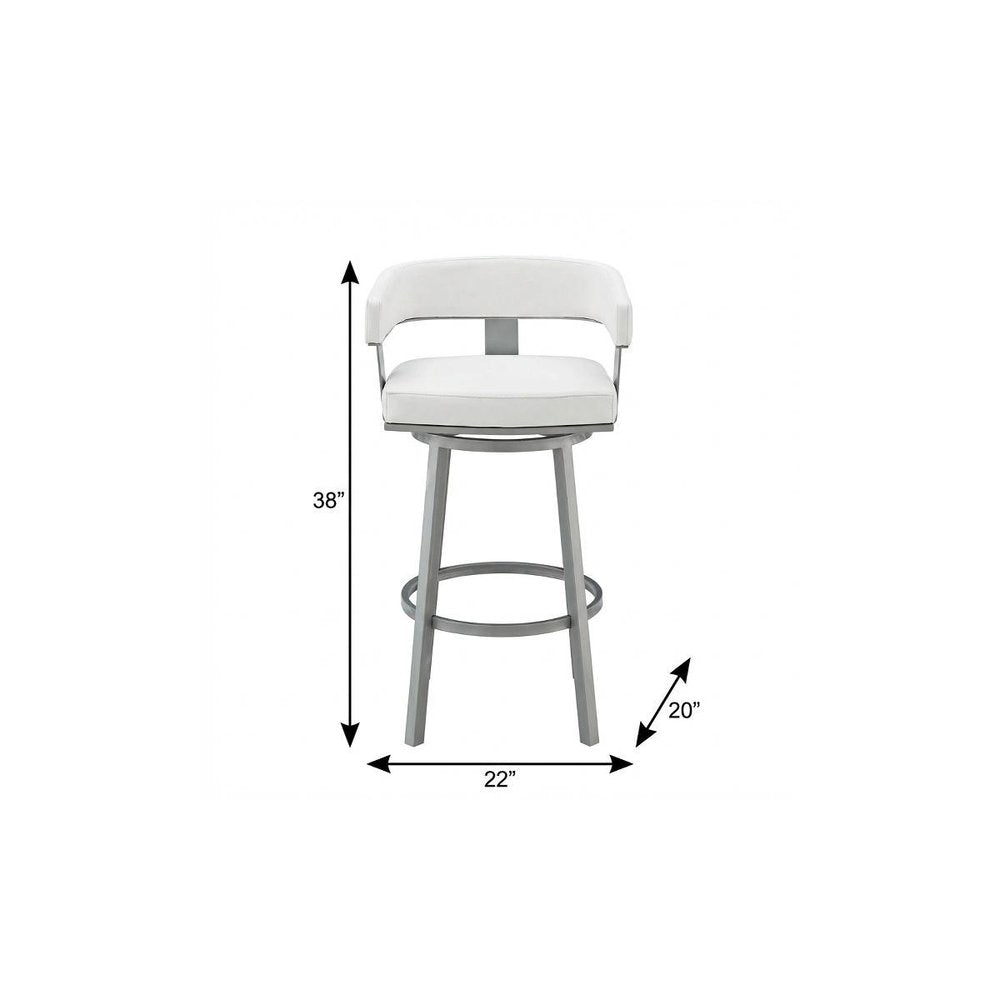 30" White And Gray Faux Leather And Iron Swivel Low Back Bar Height Bar Chair HomeRoots