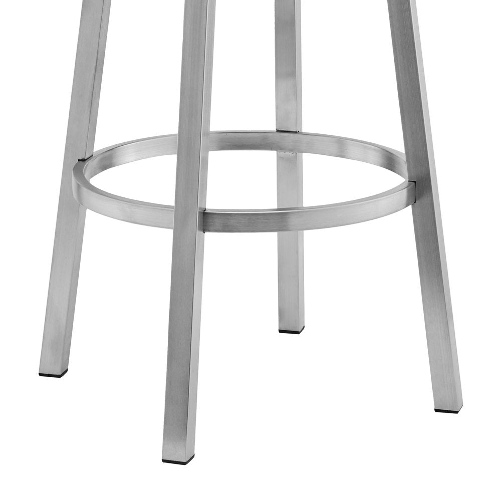 30" Black And Silver Faux Leather And Iron Swivel Low Back Bar Height Bar Chair HomeRoots