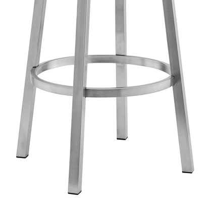 30" Black And Silver Faux Leather And Iron Swivel Low Back Bar Height Bar Chair HomeRoots