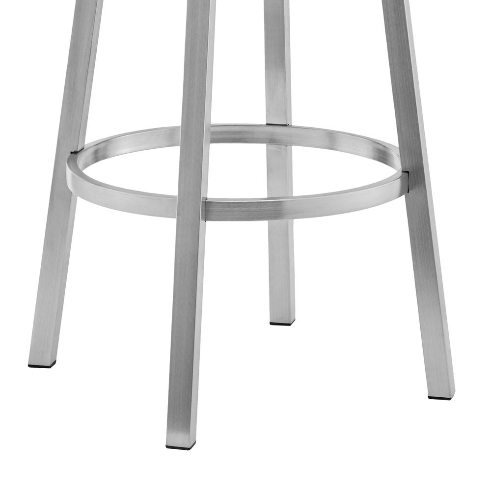 26" White And Silver Faux Leather And Fabric And Steel Low Back Counter Height Swivel Bar Chair HomeRoots