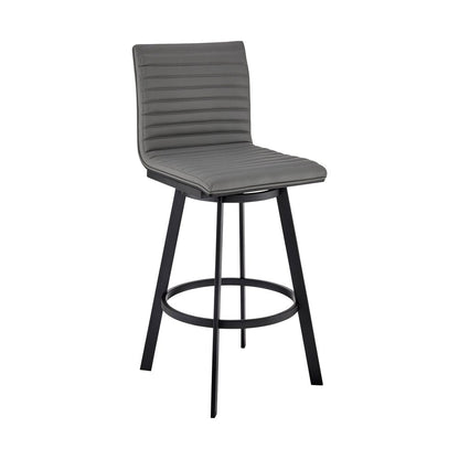 26" Gray And Black Faux Leather And Fabric And Iron Counter Height Swivel Bar Chair HomeRoots