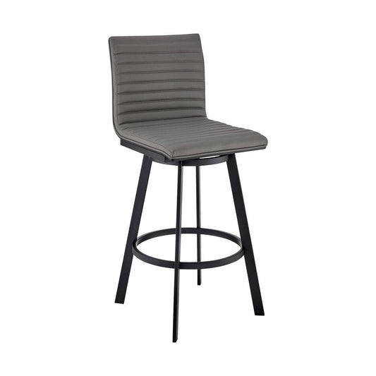 26" Gray And Black Faux Leather And Fabric And Iron Counter Height Swivel Bar Chair HomeRoots