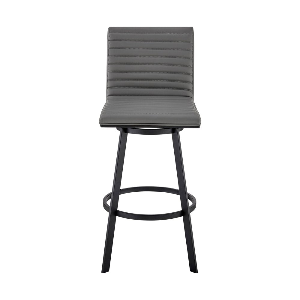 26" Gray And Black Faux Leather And Fabric And Iron Counter Height Swivel Bar Chair HomeRoots