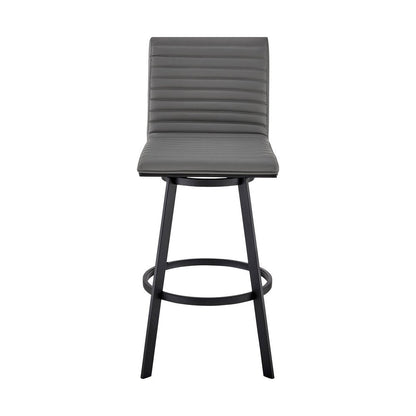 26" Gray And Black Faux Leather And Fabric And Iron Counter Height Swivel Bar Chair HomeRoots