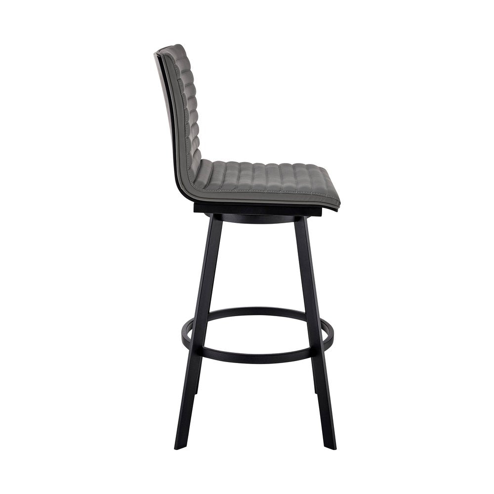 26" Gray And Black Faux Leather And Fabric And Iron Counter Height Swivel Bar Chair HomeRoots