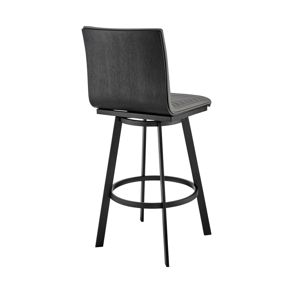 26" Gray And Black Faux Leather And Fabric And Iron Counter Height Swivel Bar Chair HomeRoots