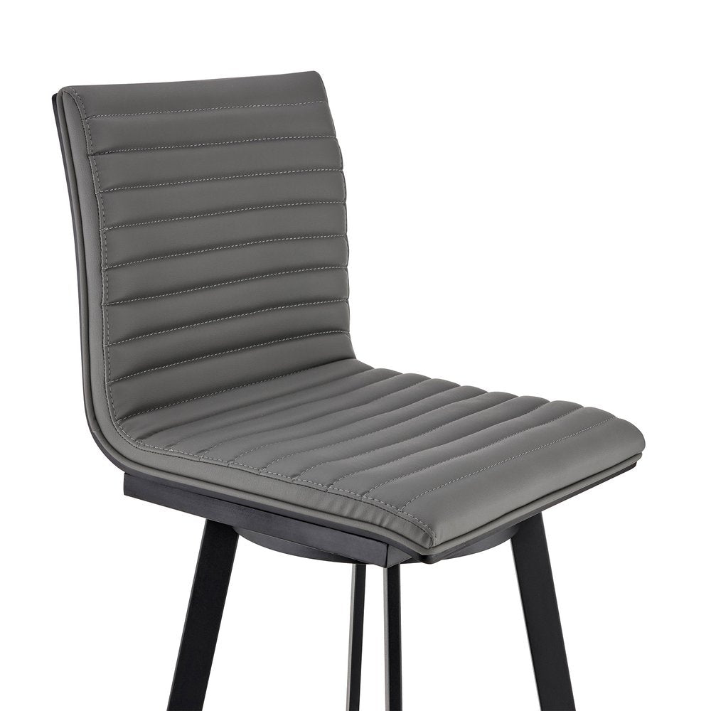 26" Gray And Black Faux Leather And Fabric And Iron Counter Height Swivel Bar Chair HomeRoots