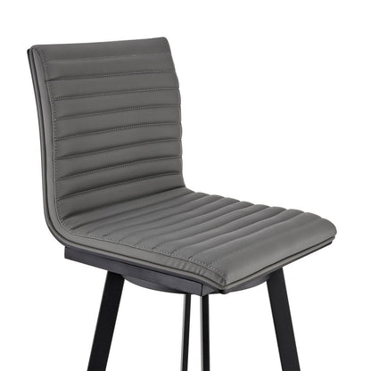26" Gray And Black Faux Leather And Fabric And Iron Counter Height Swivel Bar Chair HomeRoots