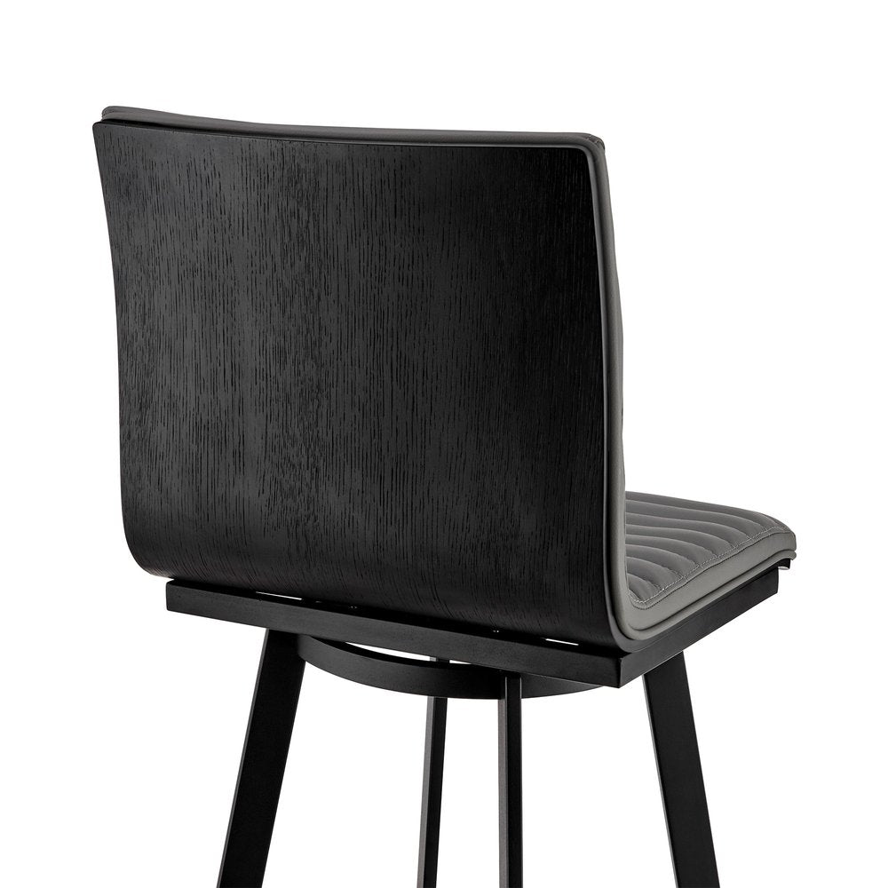 26" Gray And Black Faux Leather And Fabric And Iron Counter Height Swivel Bar Chair HomeRoots