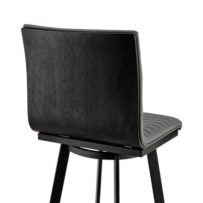 26" Gray And Black Faux Leather And Fabric And Iron Counter Height Swivel Bar Chair HomeRoots