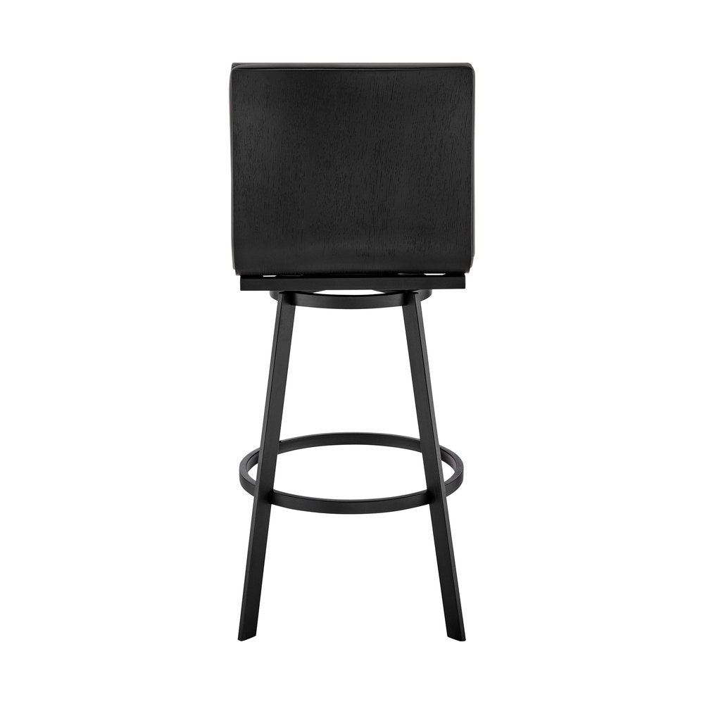 26" Gray And Black Faux Leather And Fabric And Iron Counter Height Swivel Bar Chair HomeRoots