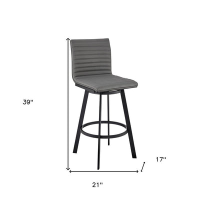 26" Gray And Black Faux Leather And Fabric And Iron Counter Height Swivel Bar Chair HomeRoots