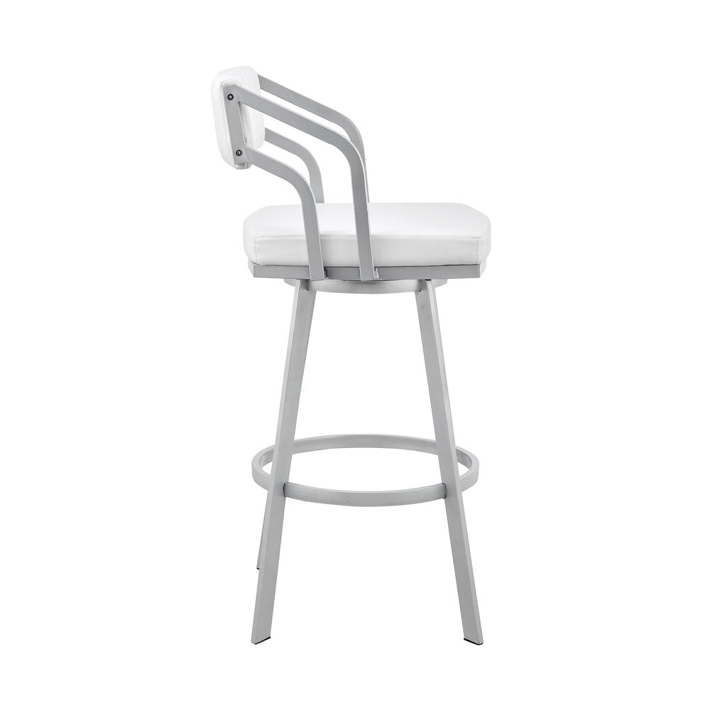 26" White And Silver Fabric And Iron Low Back Counter Height Swivel Bar Chair HomeRoots