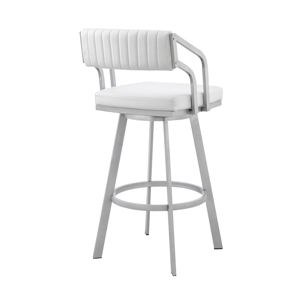 26" White And Silver Fabric And Iron Low Back Counter Height Swivel Bar Chair HomeRoots