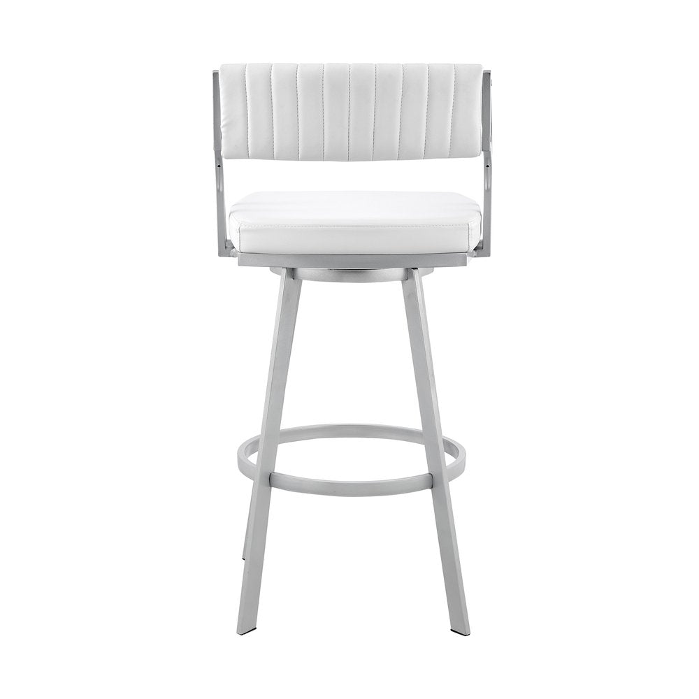 26" White And Silver Fabric And Iron Low Back Counter Height Swivel Bar Chair HomeRoots