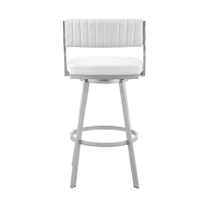 26" White And Silver Fabric And Iron Low Back Counter Height Swivel Bar Chair HomeRoots
