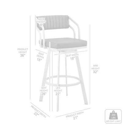 26" White And Silver Iron Swivel Low Back Counter Height Bar Chair