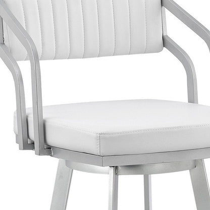26" White And Silver Fabric And Iron Low Back Counter Height Swivel Bar Chair HomeRoots
