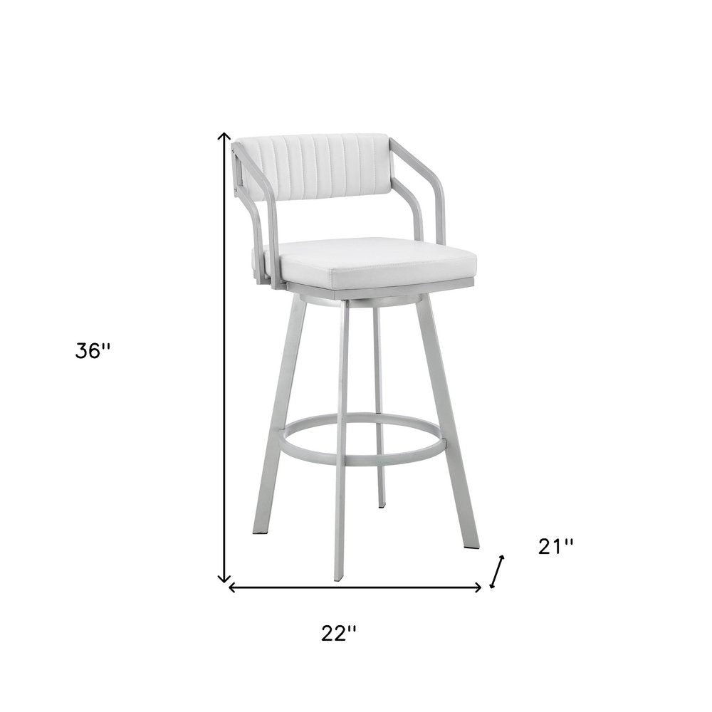 26" White And Silver Fabric And Iron Low Back Counter Height Swivel Bar Chair HomeRoots
