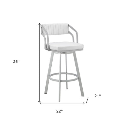26" White And Silver Fabric And Iron Low Back Counter Height Swivel Bar Chair HomeRoots
