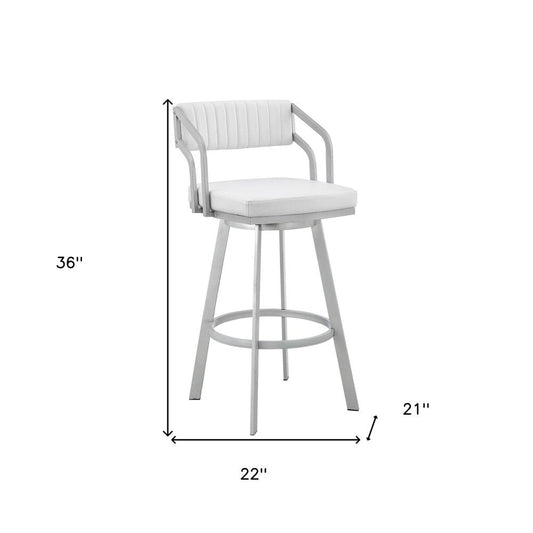 26" White And Silver Fabric And Iron Low Back Counter Height Swivel Bar Chair HomeRoots