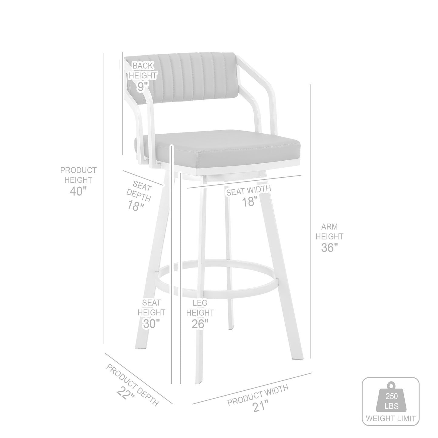 30" White And Silver Iron Swivel Low Back Bar Height Bar Chair