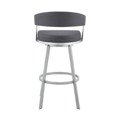 25" Slate Gray And Silver Fabric And Iron Low Back Counter Height Swivel Bar Chair HomeRoots