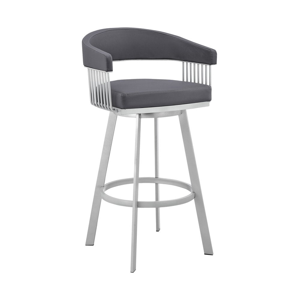25" Slate Gray And Silver Iron Swivel Low Back Counter Height Bar Chair HomeRoots