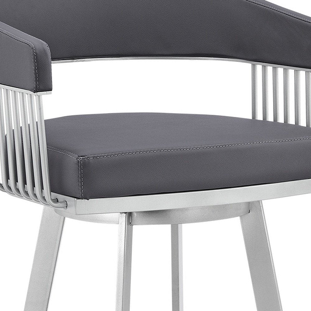 25" Slate Gray And Silver Iron Swivel Low Back Counter Height Bar Chair HomeRoots