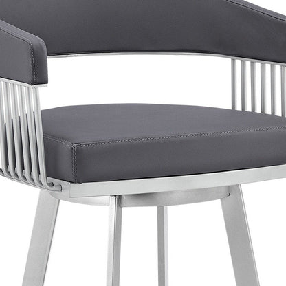 25" Slate Gray And Silver Iron Swivel Low Back Counter Height Bar Chair HomeRoots