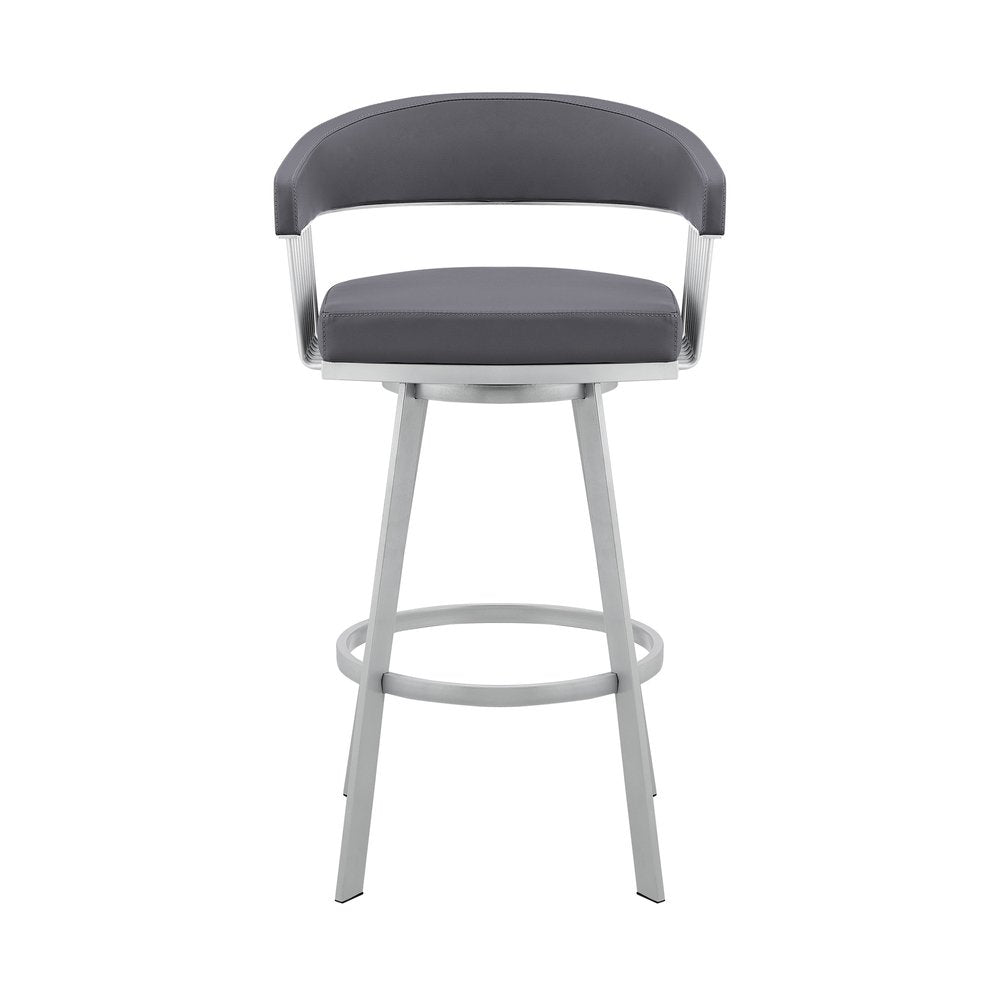 25" Slate Gray And Silver Iron Swivel Low Back Counter Height Bar Chair HomeRoots