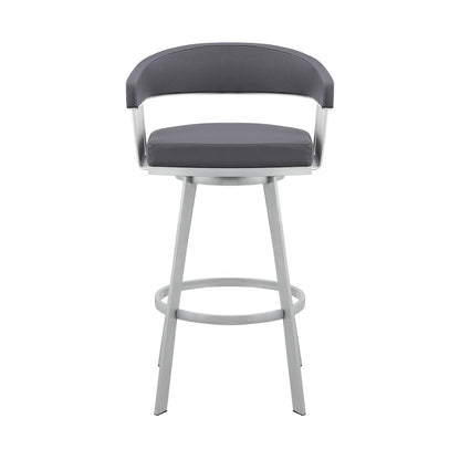 25" Slate Gray And Silver Fabric And Iron Low Back Counter Height Swivel Bar Chair HomeRoots