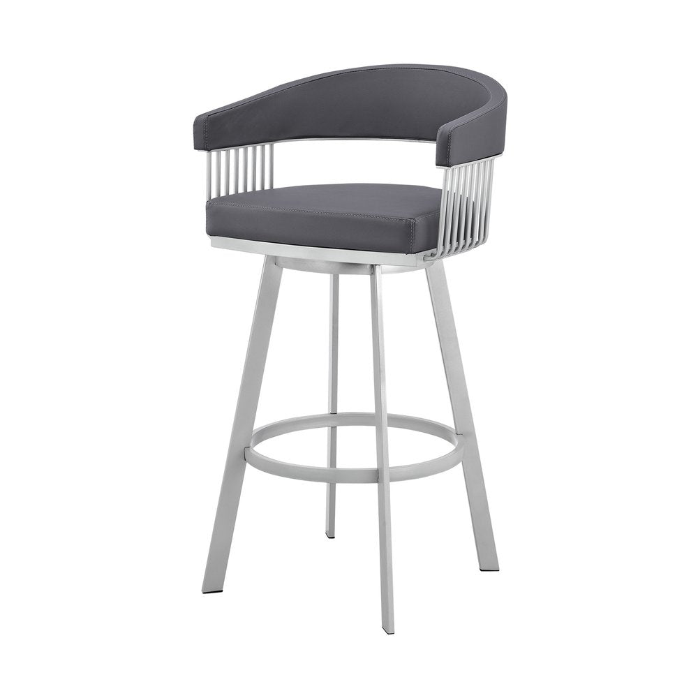 25" Slate Gray And Silver Iron Swivel Low Back Counter Height Bar Chair HomeRoots