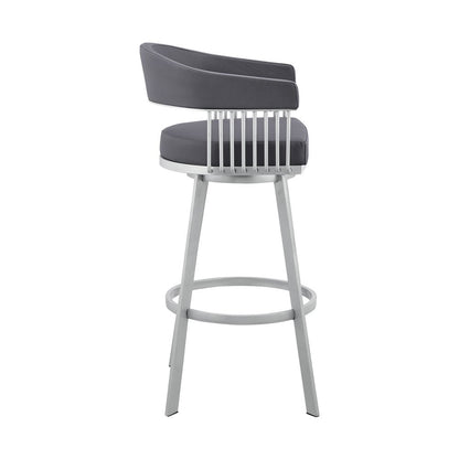 29" Slate Gray And Silver Fabric And Iron Low Back Bar Height Swivel Bar Chair HomeRoots