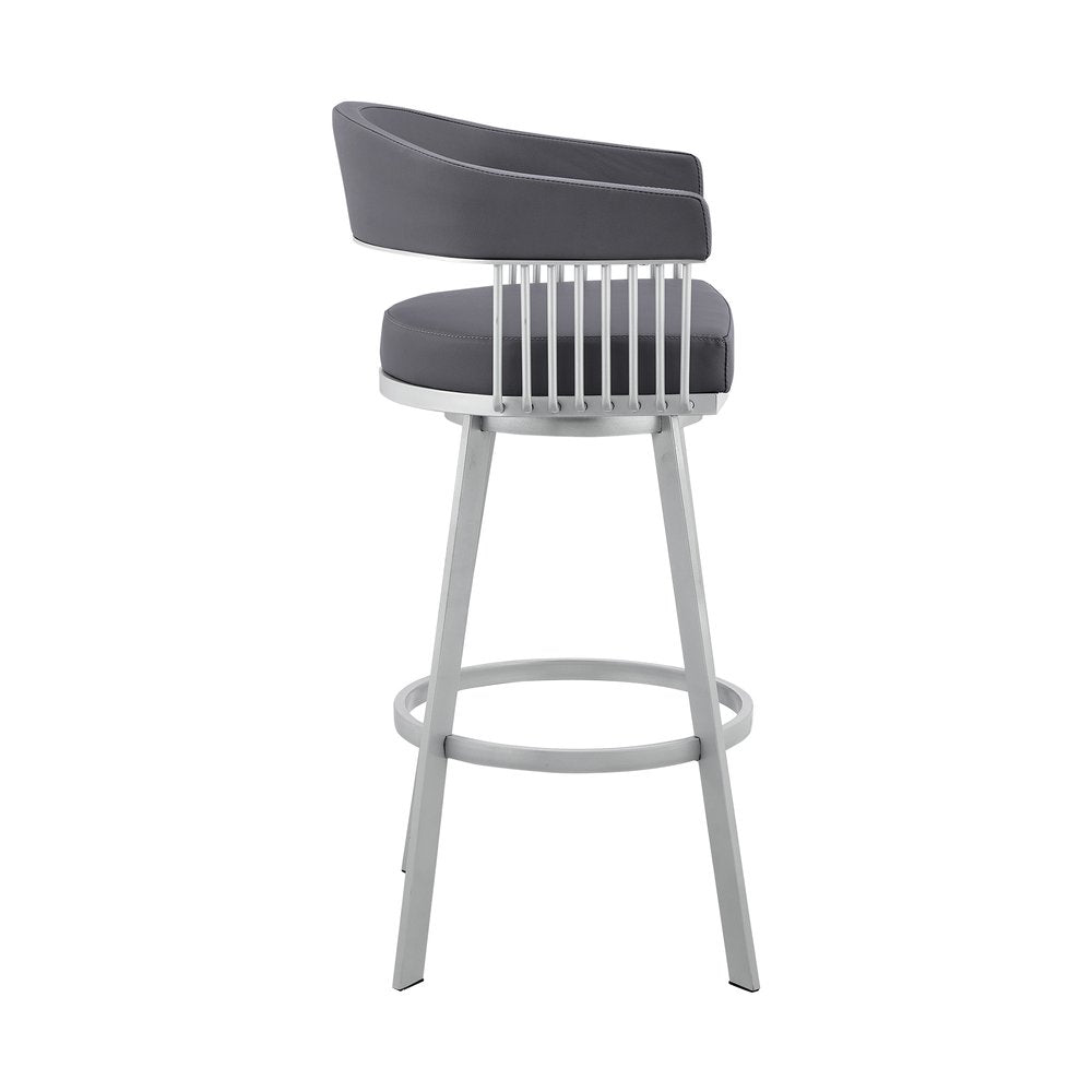 29" Slate Gray And Silver Iron Swivel Low Back Bar Chair HomeRoots