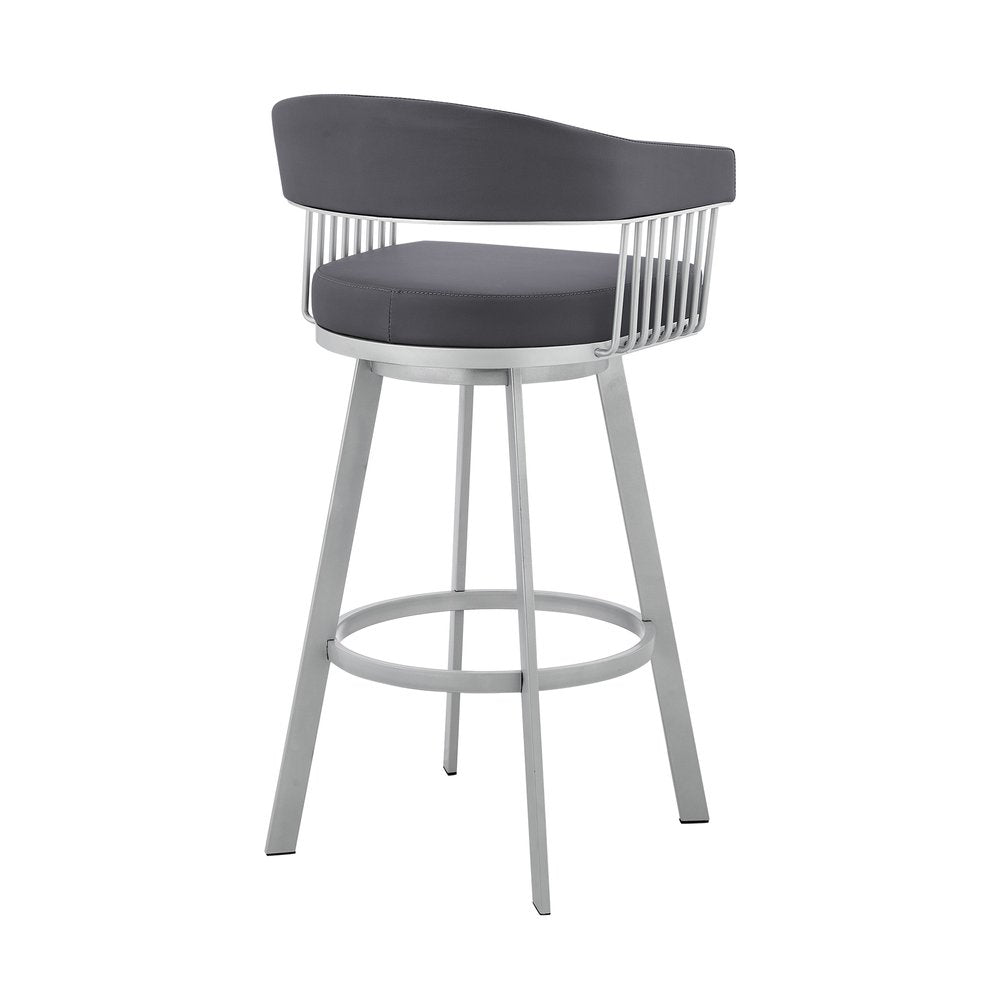 29" Slate Gray And Silver Iron Swivel Low Back Bar Chair HomeRoots