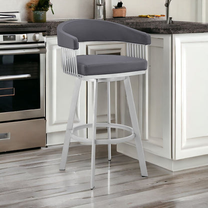 29" Slate Gray And Silver Iron Swivel Low Back Bar Chair HomeRoots