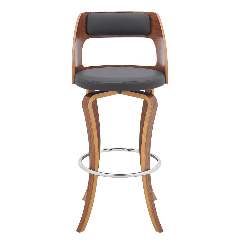 29" Gray And Brown Faux Leather Swivel Bar Height Bar Chair HomeRoots