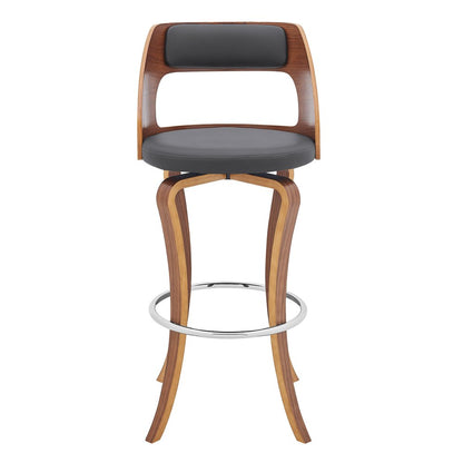 29" Gray And Brown Faux Leather Swivel Bar Height Bar Chair HomeRoots