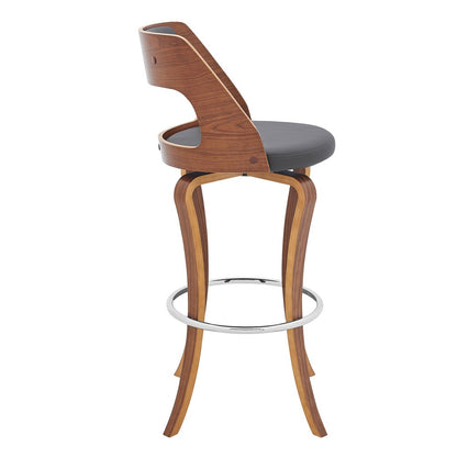 29" Gray And Brown Faux Leather Swivel Bar Height Bar Chair HomeRoots