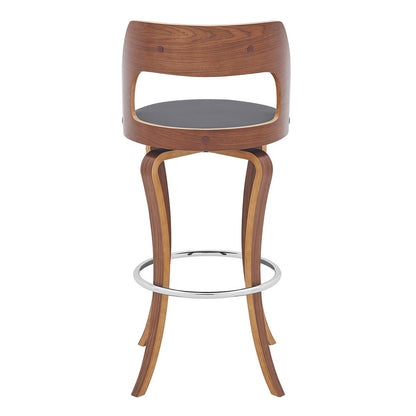 29" Gray And Brown Faux Leather Swivel Bar Height Bar Chair HomeRoots