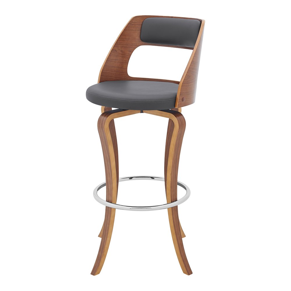 29" Gray And Brown Faux Leather Swivel Bar Height Bar Chair HomeRoots