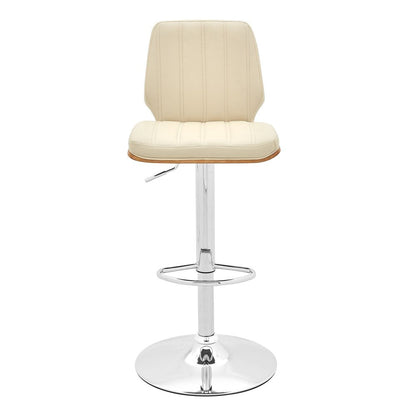 25" Cream And Silver Faux Leather And Steel Swivel Adjustable Height Bar Chair HomeRoots