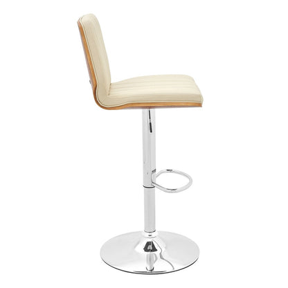 25" Cream And Silver Faux Leather And Steel Swivel Adjustable Height Bar Chair HomeRoots