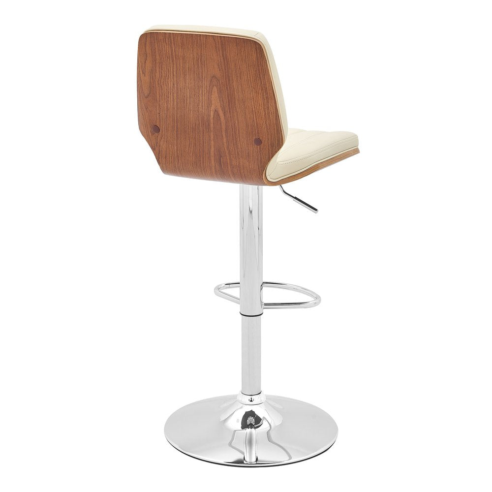 25" Cream And Silver Faux Leather And Steel Swivel Adjustable Height Bar Chair HomeRoots