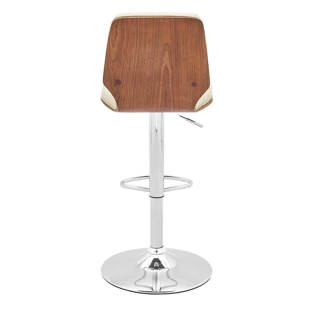 25" Cream And Silver Faux Leather And Steel Swivel Adjustable Height Bar Chair HomeRoots