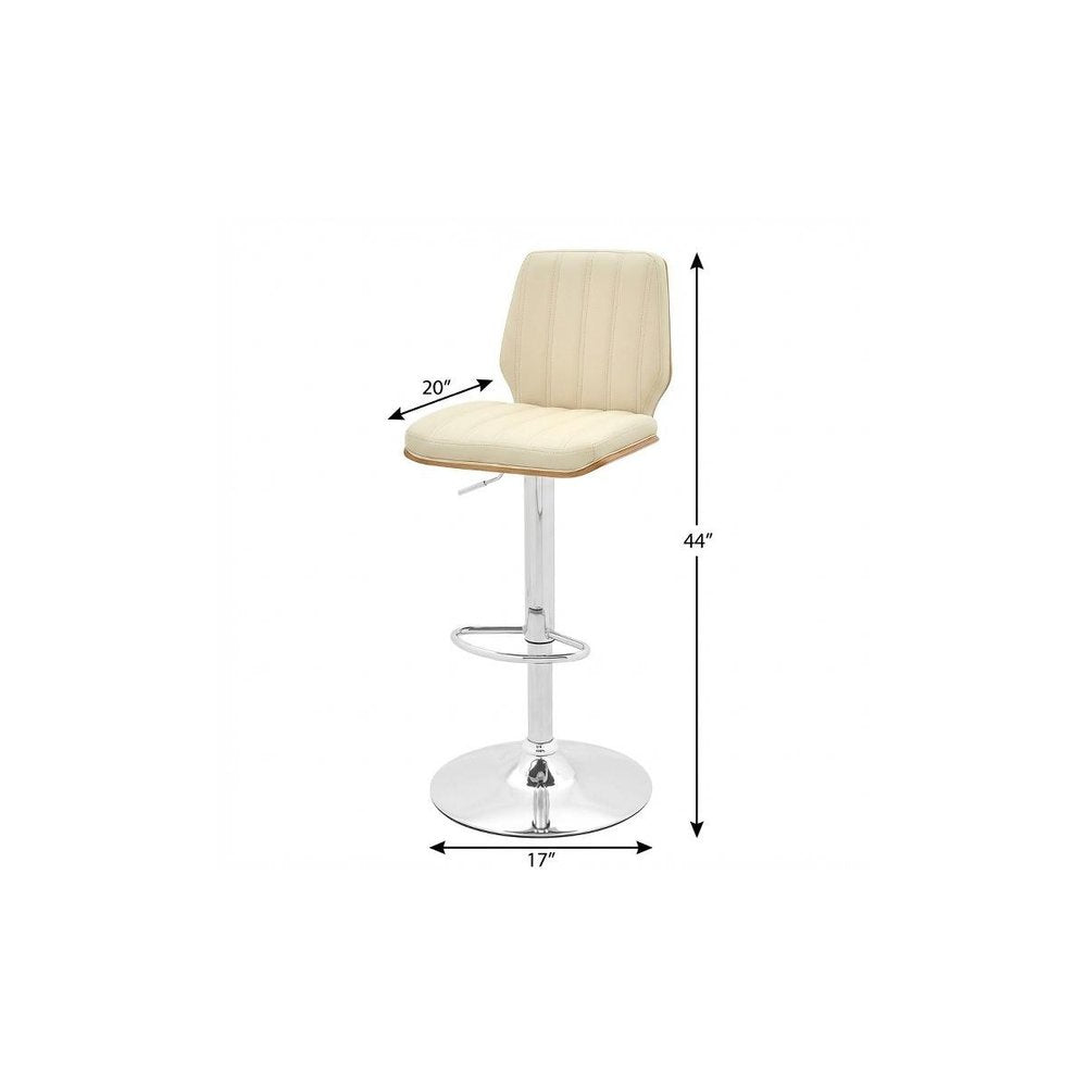 25" Cream And Silver Faux Leather And Steel Swivel Adjustable Height Bar Chair HomeRoots