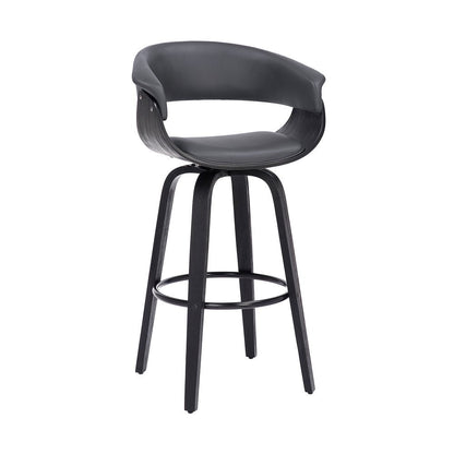 27" Gray And Black Faux Leather And Solid Wood Swivel Low Back Counter Height Bar Chair HomeRoots