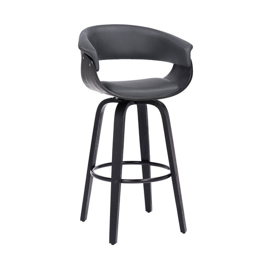 27" Gray And Black Faux Leather And Fabric And Solid Wood Low Back Counter Height Swivel Bar Chair HomeRoots