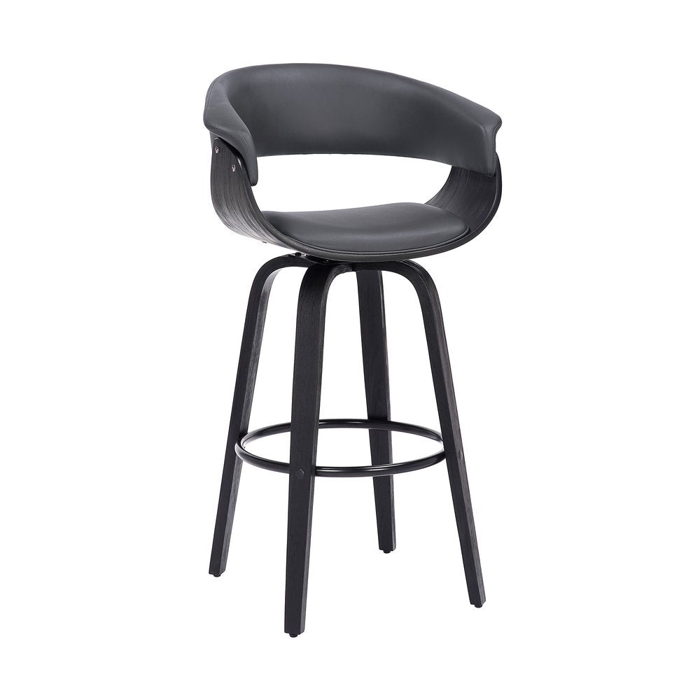 27" Gray And Black Faux Leather And Solid Wood Swivel Low Back Counter Height Bar Chair HomeRoots
